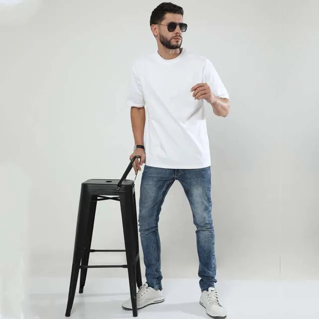 Unisex Oversized Classic T-Shirt, S-XXL, Black, White, Navy Blue, Royal Blue, Maroon, Baby Blue, Grey Melange, 240 GSM, 100% Cotton, Lycra Ribbed Neck